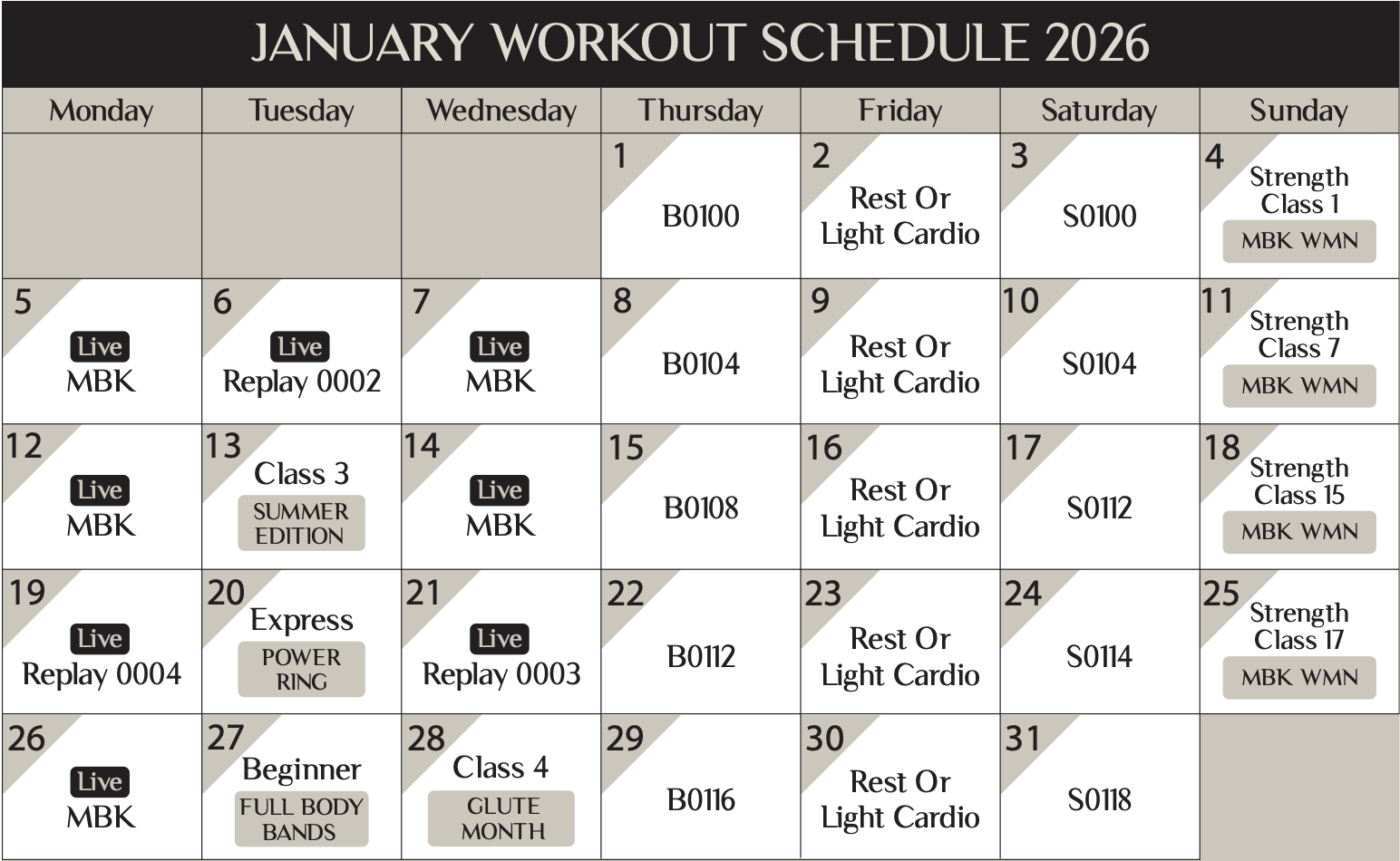 January Training Schedule 